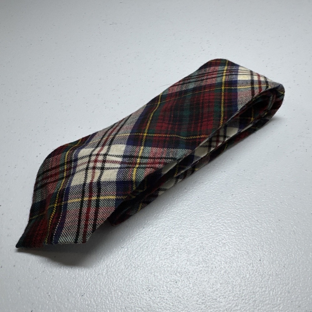 Vivella by Grant Mens Wool Cotton Blend Necktie Green Red Tartan Plaid